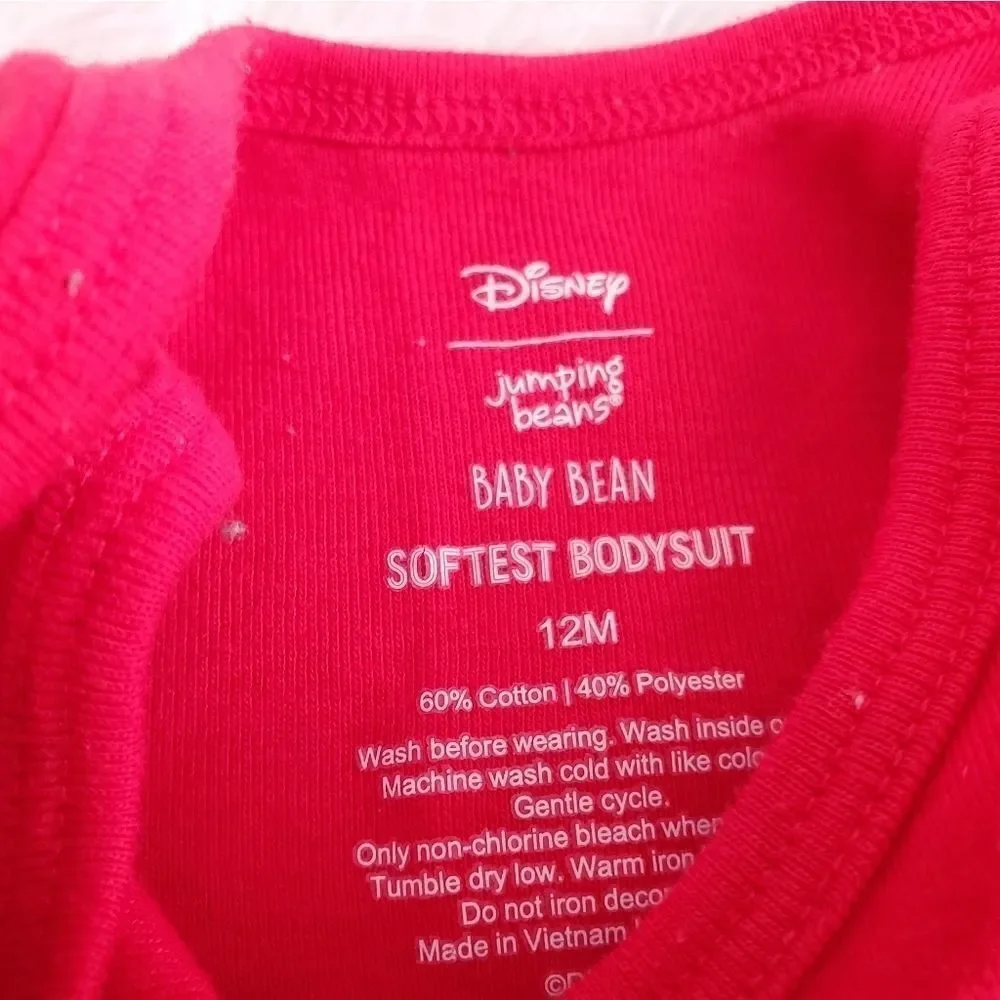 Like New Disney Christmas Red and Gold Minnie Mouse Long Sleeve Body Suit
